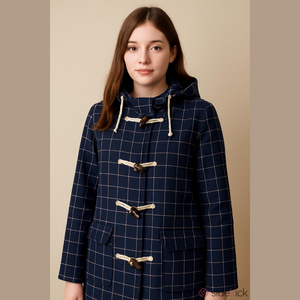 Crown & Ivy NWT Navy Checkered Women's Rain Coat Nautical Jacket Size M